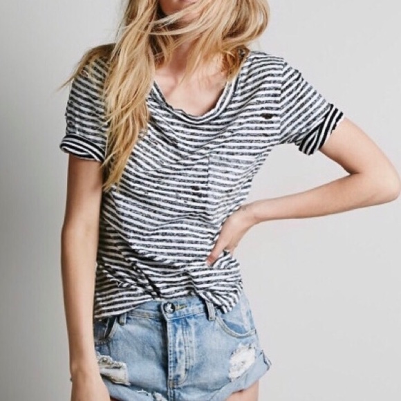 Free People Tops - Free People Destroyed T Shirt Sz S Striped